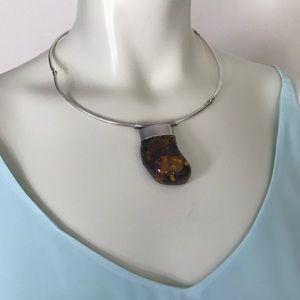 Sterling silver,Amber Stone Necklace